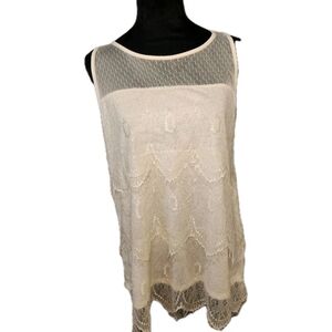 Almost Famous Women's Large Ivory Lace Tiered Tank Top Cream Flapper 40s Fairy